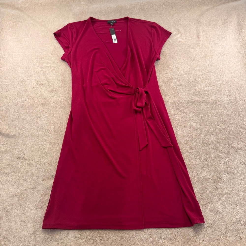 NWT The Limited Claret Faux Wrap Dress Chic Office Career Wedding Guest Red Sz M - Picture 2 of 8
